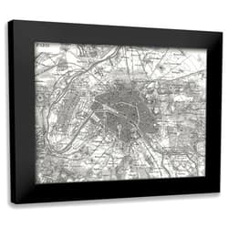ArtDirect - Vision Studio 18x14 Black Modern Framed Art Print Titled: Custom B and W Map of Paris