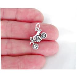 JumpingLight Sterling Silver 3D Dirt Bike Motorcycle Charm - Jewelry Making DIY Crafting Charm Beads for Bracelets