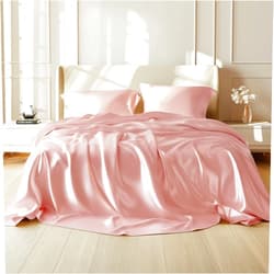 Bedsure Satin Sheets Queen Size - Similar to Silk Sheets, Silky Bedsheet, Luxury & Ultra Soft, Non-Fading & Wrinkle Free, Good for Hair & Skin, Gifts for Women, 4 Pieces, Pink