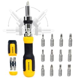 SHARDEN Ratcheting Screwdriver Multi Bit Screw Driver 13-in-1 Tool Ratchet Screwdriver Set Flat Head/Square/Torx/Hex/Phillips Screwdriver, 180 Degree Pivoting Adjustable Angle Magnetic Screwdriver