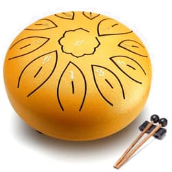 Facmogu 6 Inches 11 Notes Steel Tongue Drum, Handpan Drum Sound Healing Instruments for Meditation, Musical Education, Yoga, Zen, Hand Drum with Bag Mallets Finger Picks Music Book Stickers - Gold