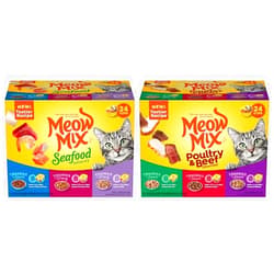 Meow Mix Wet Cat Food Bundle: Seafood Selects Variety Pack, 2.75 Ounce Cup (Pack of 24) + Tenders in Sauce Poultry & Beef Variety Pack, 2.75 Ounce (Pack of 24)