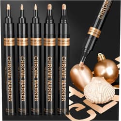 KERIFI Art Liquid Copper Chrome Markers, KERIFI Reflective Gloss Metallic Chrome Marker Set, Unique Bronze Mirror Marker Permanent, Touch Up Repair Paint Pen for Model Rock Metal Glass Plastic (5pack, 1-3mm)