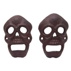 Wowser Cast Iron Skull Single Bottle Opener, Set of 2, Wall Mounted Accent Piece, Funny Bar Décor, Man Cave Bar Accessory, 4 Inches