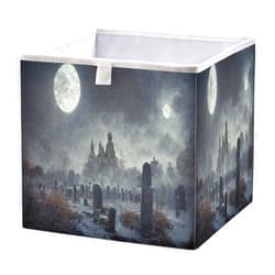 TecEr Two-moons Print Foldable Fabric Cloth Strong Sturdy Storage Cube Basket Bins Organizer with Handles, For Home Shelf Closet And Toys Storage 15.8x10.6x7in
