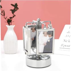 Yuecoom Unique Rotating Music Box Photo Picture Frame, 3x2in Carousel Picture Box Frame Elegant Umbrella Shape Rotating Music Picture Frame Home Decoration
