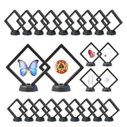 Msoesticc.dl 24Pcs 3D Floating Display Case, Transparent PE Film Jewelry Storage Box for Ring Earring Necklace Bracelet - Dustproof & Portable (3.5 x 3.5 x 0.8 Inches)