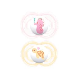 MAM Perfect Pacifiers, Orthodontic Pacifiers (1 Sterilizing Pacifier Case) MAM Pacifiers 6-Plus Months, Best Pacifier for Breastfed Babies, Designs May Vary, 6-16 (Pack of 2)