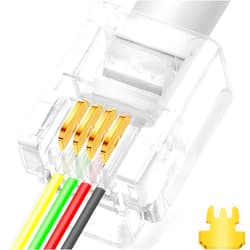 NECABLES 20Pack RJ11 Pass Through Connector 6P4C Telephone Modular Plug 3 Prong Type for Phone Line Cord