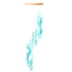 Wenqik Sea Glass Shell Wind Chimes for Outside Seaglass Capiz Windchime Spiral Wind Chimes for Women Beach Holiday Summer Gift Indoor Outdoor Home Housewarming Garden Decor