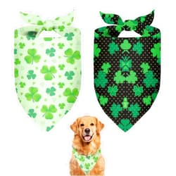 Qeenking Cute St Patricks Day Dog Bandanas 2 Pack, Green Irish Shamrocks Clover Dog Scarf, Handkerchief Scarves Gifts for Puppy Large Dogs