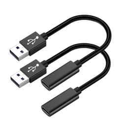 DHTtechky USB C to USB Adapter 2Pack,USB C to USB3.0 Cable Adapter,USB A Male to C Female Adapter OTG Cable,Type C to USB-A Extension Cable Compatible for lPad Air,MacB0ok Pro and More(Black)
