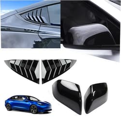 YHCDSEA for Model 3 Side Window Louver Cover and Rearview Mirror Guard Cover, Side Mirror Cover Sport Style Exterior Accessories fit for Tesla Model 3 2017-2024