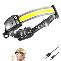 BIKACU Headlamp Rechargeable Head Lamp 1500 Lumen 220° Wide Beam Illumination LED Headband with Red Light, 7 Modes Lightweight Motion Sensor Headlight for Camping, Fishing, Running