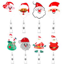 Gersoniel 8 Pieces Christmas Badge Reels Retractable Badge Holder Xmas ID Badge Clip Christmas Tree Reindeer Snowman Nurse Name Tag Clip Party Decorative for Worker Student Teacher (Embroidered Style)