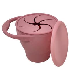 BraveJusticeKidsCo | Snack Attack Snack Cup | Collapsible Silicone Snack Container | Toddler and Baby Snack Catcher Lid (Dusty Rose)