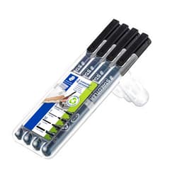 STAEDTLER 31-9WP4GS Lumocolor Pack of 4 Permanent Pens Markers with Assorted Tips, Black
