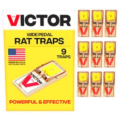 Victor M205-9 Wide Plastic Pedal Sustainably Sourced FSC Wood Humane Snap Rat Traps - 9 Wooden Traps