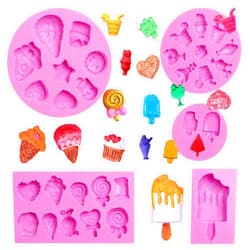 Acvcatto Ice Cream Chocolate Silicone Molds, Lollipop Candy Molds, 5 Packs for Making Ice Cream Shapes Fondant Mold, Cake Decoration, Cupcake Toppers, Candle, Resin, Clay