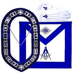 SialkotCrafts masonic blue lodge set of apron, chain collar and square compass gloves