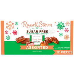 RUSSELL STOVER Christmas Sugar Free Assorted Chocolate Candy Gift Box, 6.2 oz. (12 pieces)