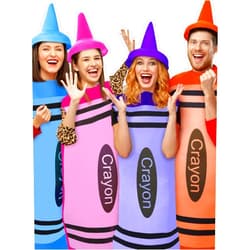 Xtinmee 4 Set Halloween Crayon Costume for Adult Couples with Colorful Hat Halloween Party Group Family Outfit