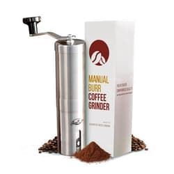JavaPresse Manual Stainless Steel Coffee Grinder - 18 Adjustable Settings, Portable Conical Burr Grinder for Camping, Travel, Espresso - With Hand Crank
