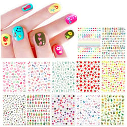 IHUKEIT New 12 Large Sheets of Cute Nail Stickers for Women and Teen Girls Self Adhesive Nail Decals for Nail Art Decoration Including Hearts Stars Letters Bowknot Leaves Flowers Plants Fruits Butterflies