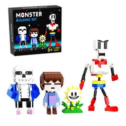 VLOTVFP Undertale Sans and Papyrus Action Figures Building Kit 4 in 1, Horror Game Blue and Red Skull Anime Character Building Toy, Compatible with Lego, for Boys Grils Kids Age 6+ (592 PCS)