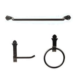 Artesano Iron Works Artesano Home Decor Wall Mounted Iron Bath Hardware (Set of 3 Pieces) - Includes: 1 Towel Bar - 1 Towel Ring - 1 Toilet Paper Holder - Color: Black (Hand Hammered)