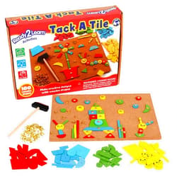 READY 2 LEARN Tack A Tile - Wooden Hammer Toy for Kids Aged 4 and up - 100 Shapes - Big Corkboard - Kid-Friendly Tacks - Foster Imagination, Fine Motor Skills and Reasoning