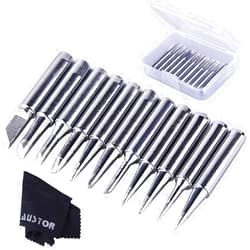 AUSTOR 11 Pieces Soldering Iron Tips Kit 900M-T and 1 Piece Cleaning Cloth with Free Box for Hakko Soldering Station Tool 900M 936 937 907