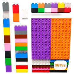 Strictly Briks Toy Building Block, Big Brick Tower Set for Ages 3 and Up, 100% Compatible with All Major Brands, Rainbow Colors, 12 7.5”x3.75” Base Plates and 96 Assorted Big Bricks, 108 Pieces