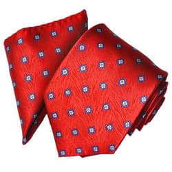 Covona Men's Red Blue Geometric And Tiny Pattern Tie