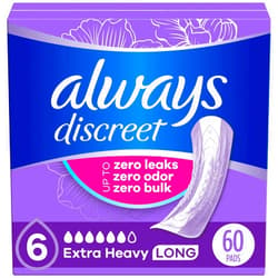 Always Discreet Adult Incontinence Pads for Women, Extra Heavy Absorbency, Regular Length, Postpartum Pads, 60 Count