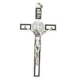 Hail Mary Gifts Religious & Catholic, 1pc Saint Benedict Deluxe Black Enamel Wall Cross - Silver Tone Medal