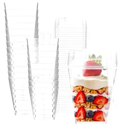 Joy akkess 50 Pack 5 oz Plastic Dessert Cups with Lids and Spoons - Yogurt Parfait Cups with Lids Appetizer Cups for Party - Clear Mini Dessert Shooter Cups for Fruit Pudding Mousse Ice Cream