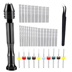 Dianrui 60 PCS Pin Vise Hand Drill Set including a Hand Drill, a Elbow Tweezers, 10 PCS PCB Mini Drills Bits, and 48 PCS 0.3-3.5mm Twist Micro Drill Bit Set for Jewelry DIY, Resin and Model Making Etc