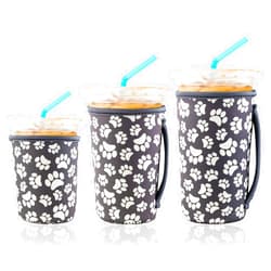 FEYKEY 3 Reusable Iced Coffee Sleeves for Iced Coffee Cups or Drinks Reusable Neoprene Insulated Sleeves for Hot and Cold Drinks from Starbucks, Dunkin, And More (Paw Prints)
