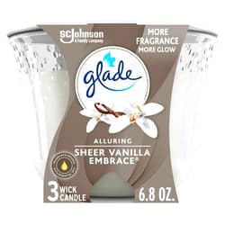 Glade Candle Sheer Vanilla Embrace, Fragrance Candle Infused with Essential Oils, Air Freshener Candle, 3-Wick Candle, 6.8 Oz