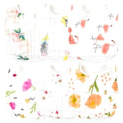 Zainpe 6Pcs Snap Muslin Cotton Bibs for Baby Flamingo Star Flower, Machine Washable Adjustable Burp Cloths with 6 Absorbent Soft Layers for Infant Newborn Toddler Drooling Feeding and Teething