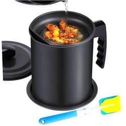 KEOUKE Bacon Grease Container with Strainer - 1.3L / 5.2 Cups Oil Storage Holder Can for Cooking, Frying with Replaceable Cleaning Brush