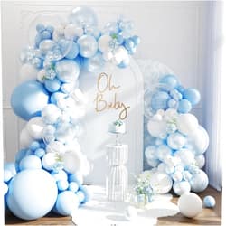 CROSSFINGERS Blue Balloon Arch Kit, 127Pcs Double Stuffed Balloon Arch Garland Kit Include Pearl Blue Macaron Light blue White Clear Balloons for Bridal Shower Baby Shower Birthday Wedding Decorations