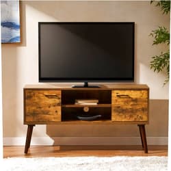 Jubite Modern TV Stand, Mid-Century Entertainment Center with Storage Cabinets and Open Shelves, 47.5