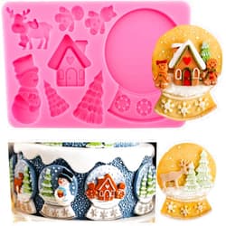 JJzxwish 3D Christmas Silicone Molds Christmas Tree Crystal Ball Gingerbread House Fondant Cake Decorating Silicone Baking Molds For Xmas Party Holiday Chocolate Candy Cookie Molds Sugarcraft Cupcake Topper