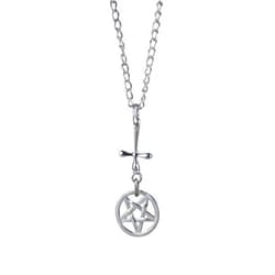 Coventum Pentacle Necklace Silver Color Pentacle Pendant Wiccan Pentacle Necklace Witchy Gift for Girls Like Grunge Necklace and Goth Necklaces Penctacle Jewelry with Silver Cross
