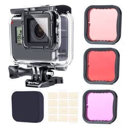 QiuNiu Waterproof housing case for GroPro Hero 5 6 7 Black Action Camera with Underwater Photography Filters - Red, Light Red and Magenta; Straight-in Design; Waterproof up to 147 feet