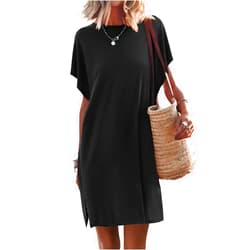 ANRABESS Women’s Summer Short Sleeve T-Shirt Dress Casual Loose Slit Beach Mini Dress Tunic Top