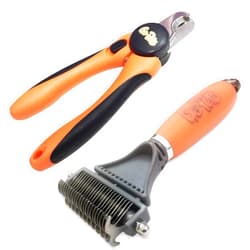 GoPets Grooming Kit Bundle with 2 Sided Dematting Comb and Deshedding Rake + Nail Clipper for Dogs and Cats includes Nail File and Trimmer