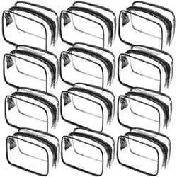 Weewooday 12 Pieces Clear Cosmetics Bag PVC Zippered Clear Toiletry Carry Pouch Cosmetic Makeup Bag Waterproof Makeup Vinyl Plastic Organizer Case for Vacation Bathroom(Black,Small)